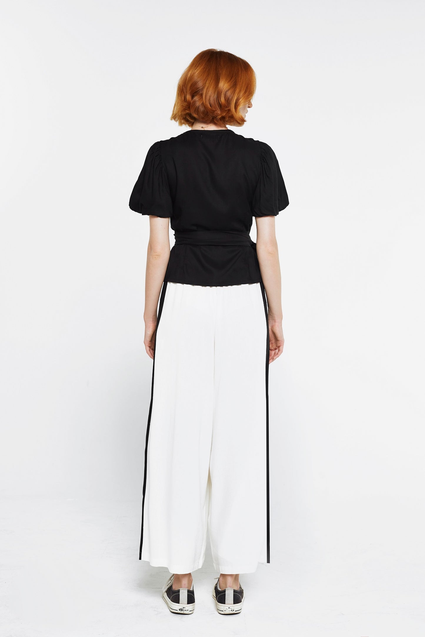 Balloon Sleeve Wrap Top - Black