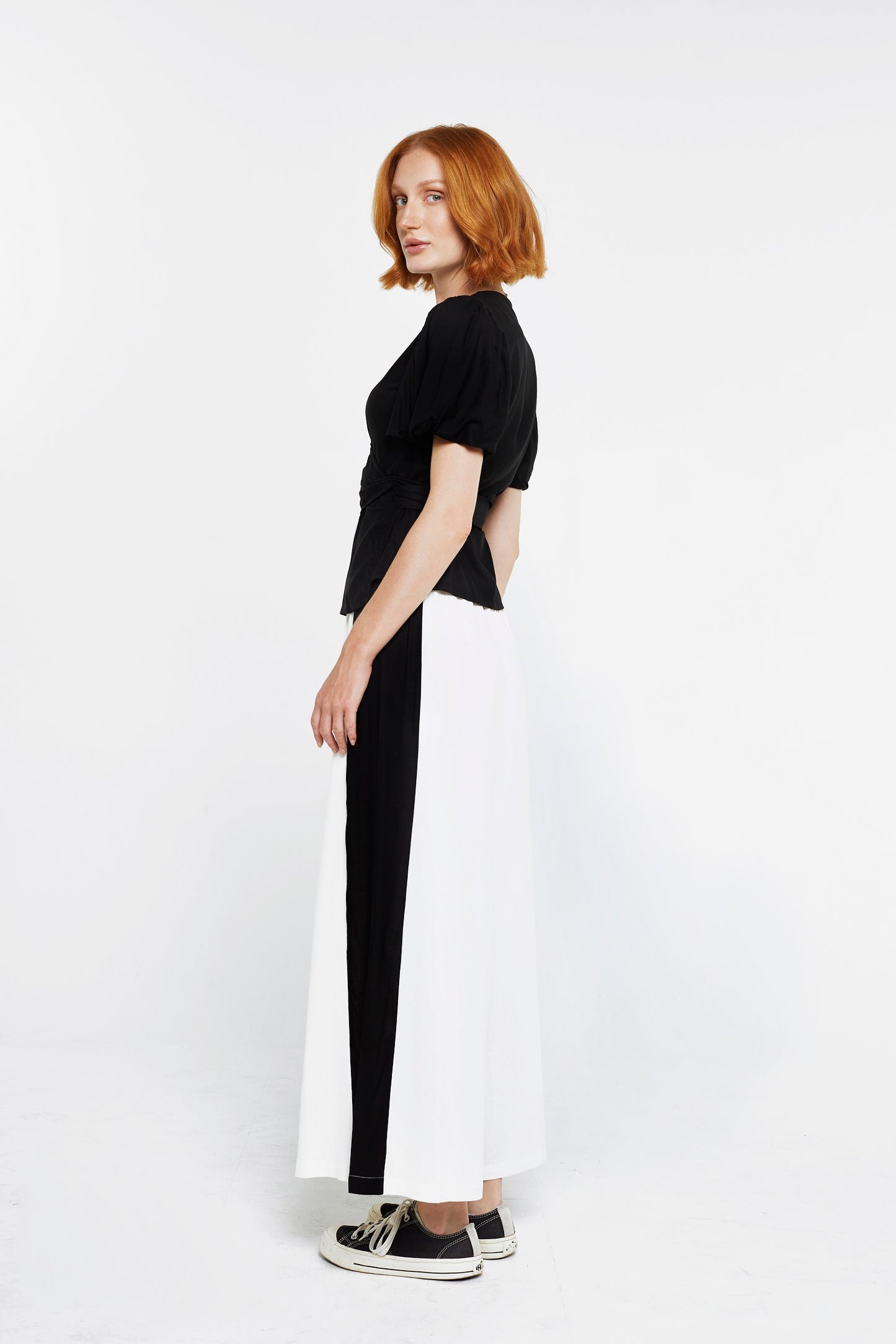 Balloon Sleeve Wrap Top - Black