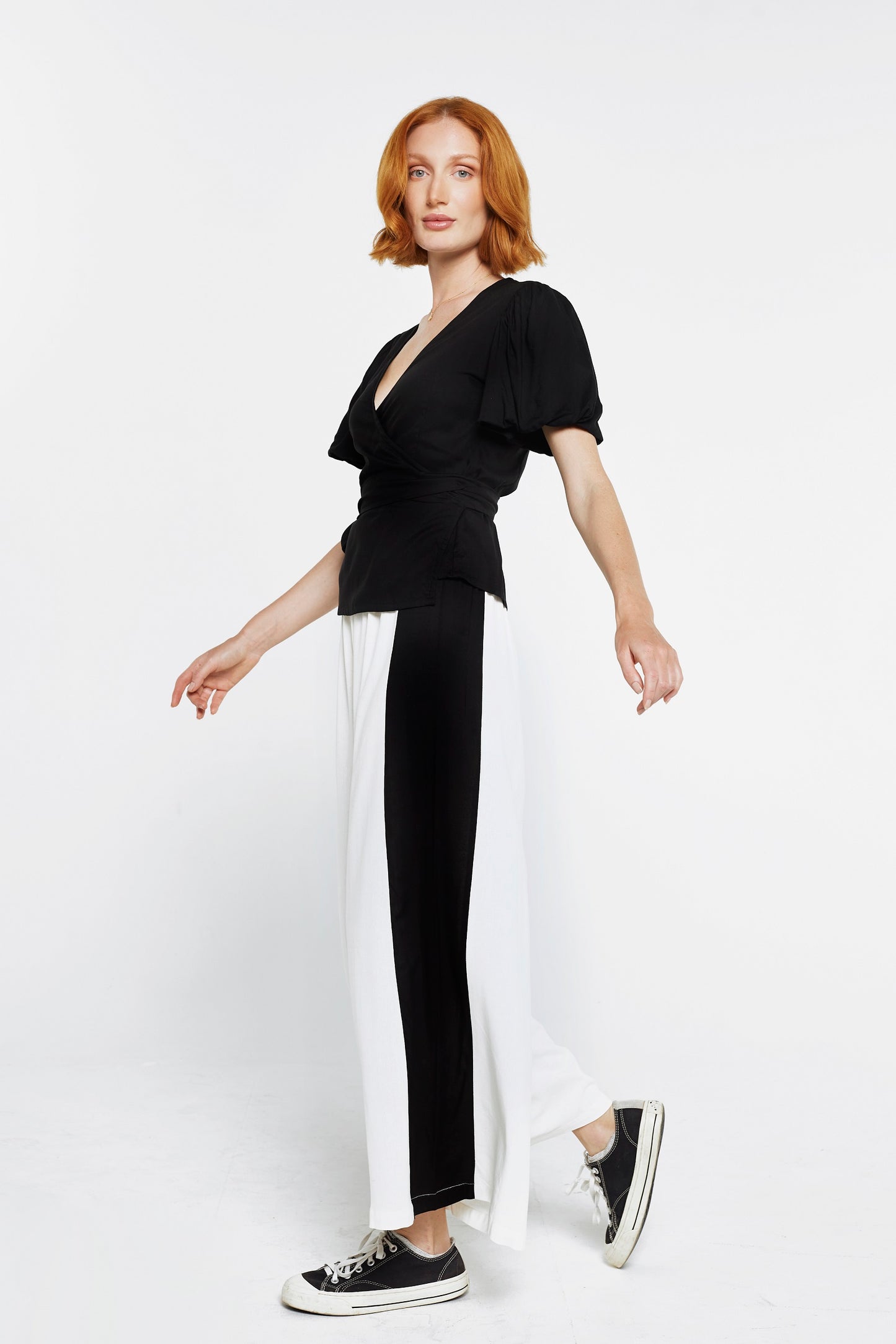 Balloon Sleeve Wrap Top - Black