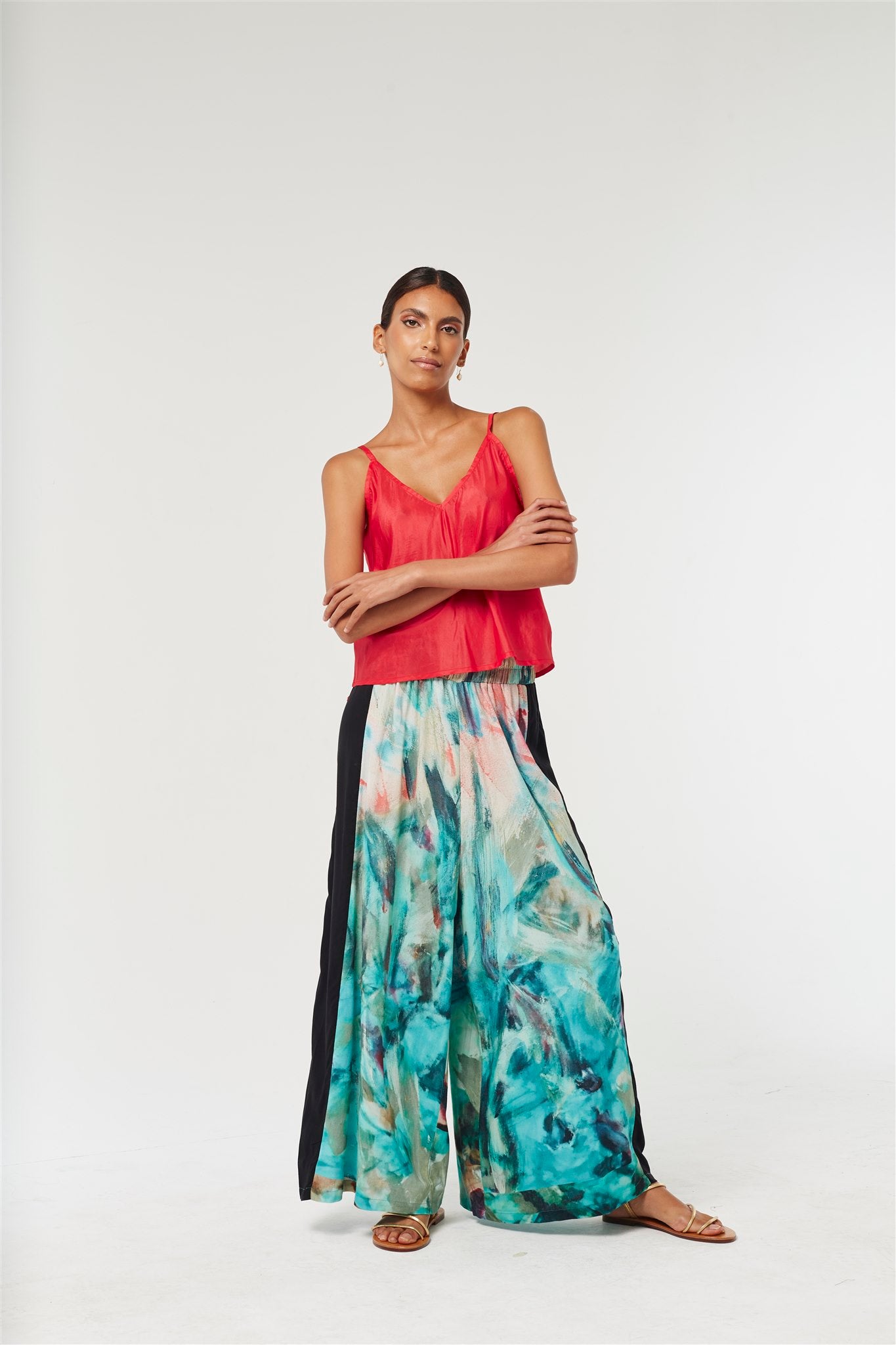 Wide Leg Pants - Lotus/black