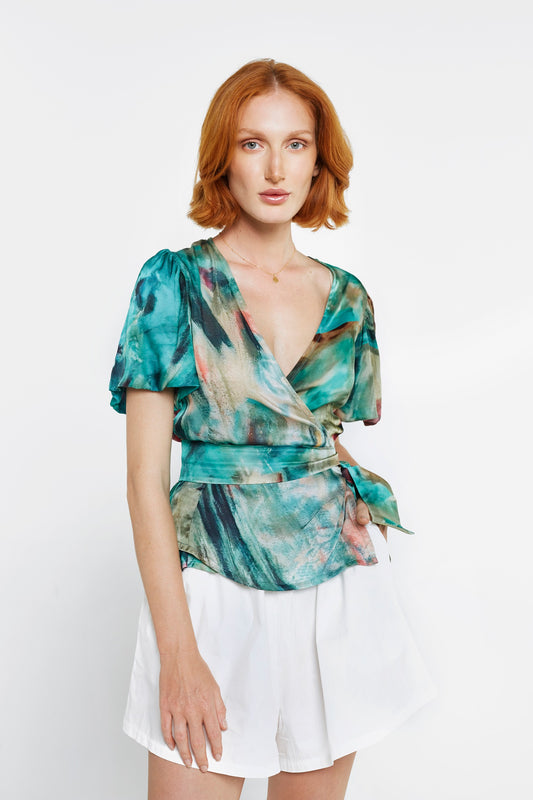 Balloon Sleeve Wrap Top - Lotus