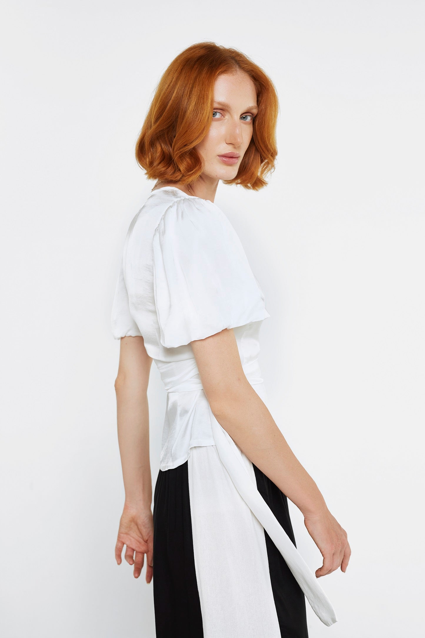 Balloon Sleeve Wrap Top - White