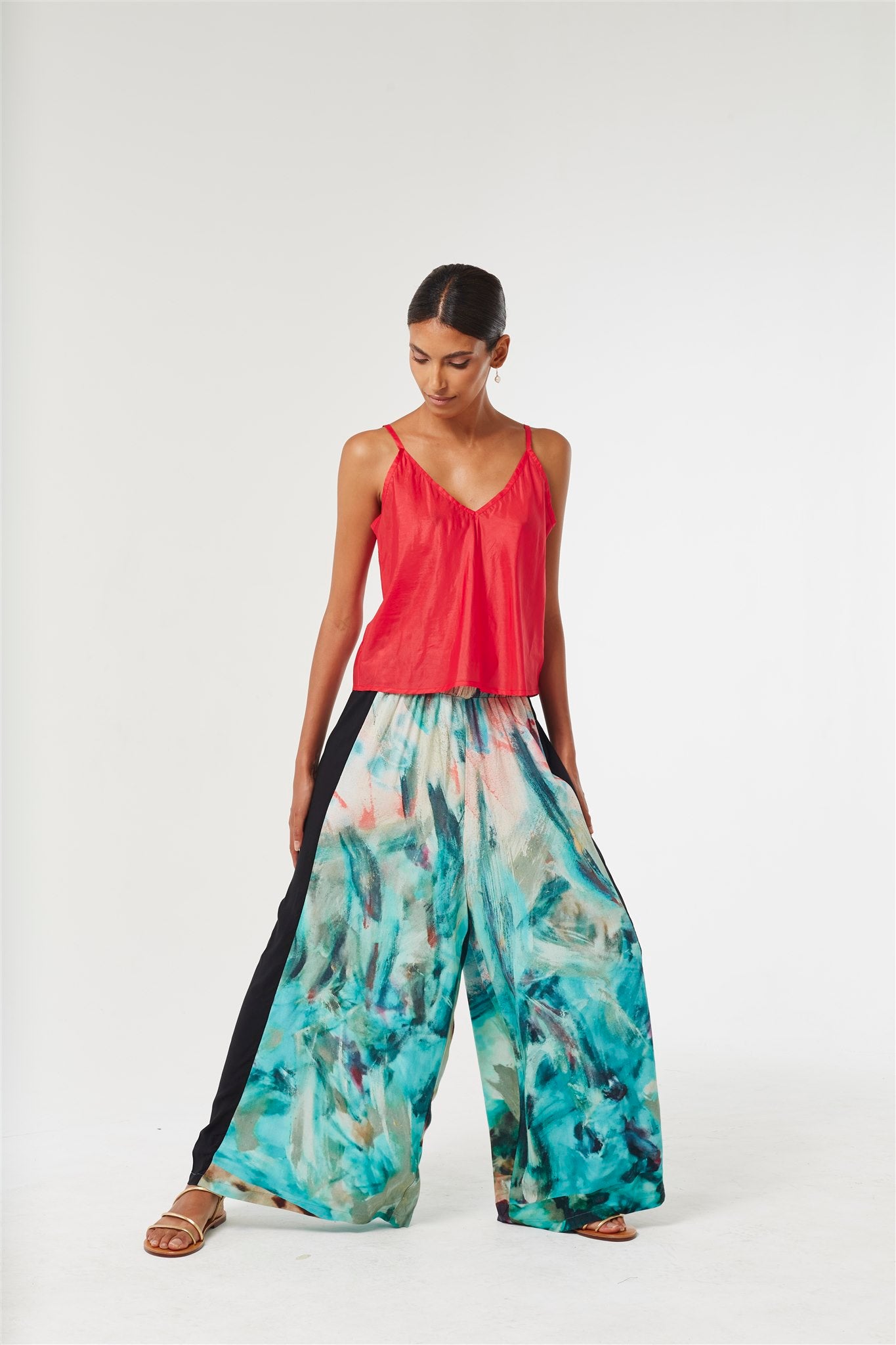 Wide Leg Pants - Lotus/black