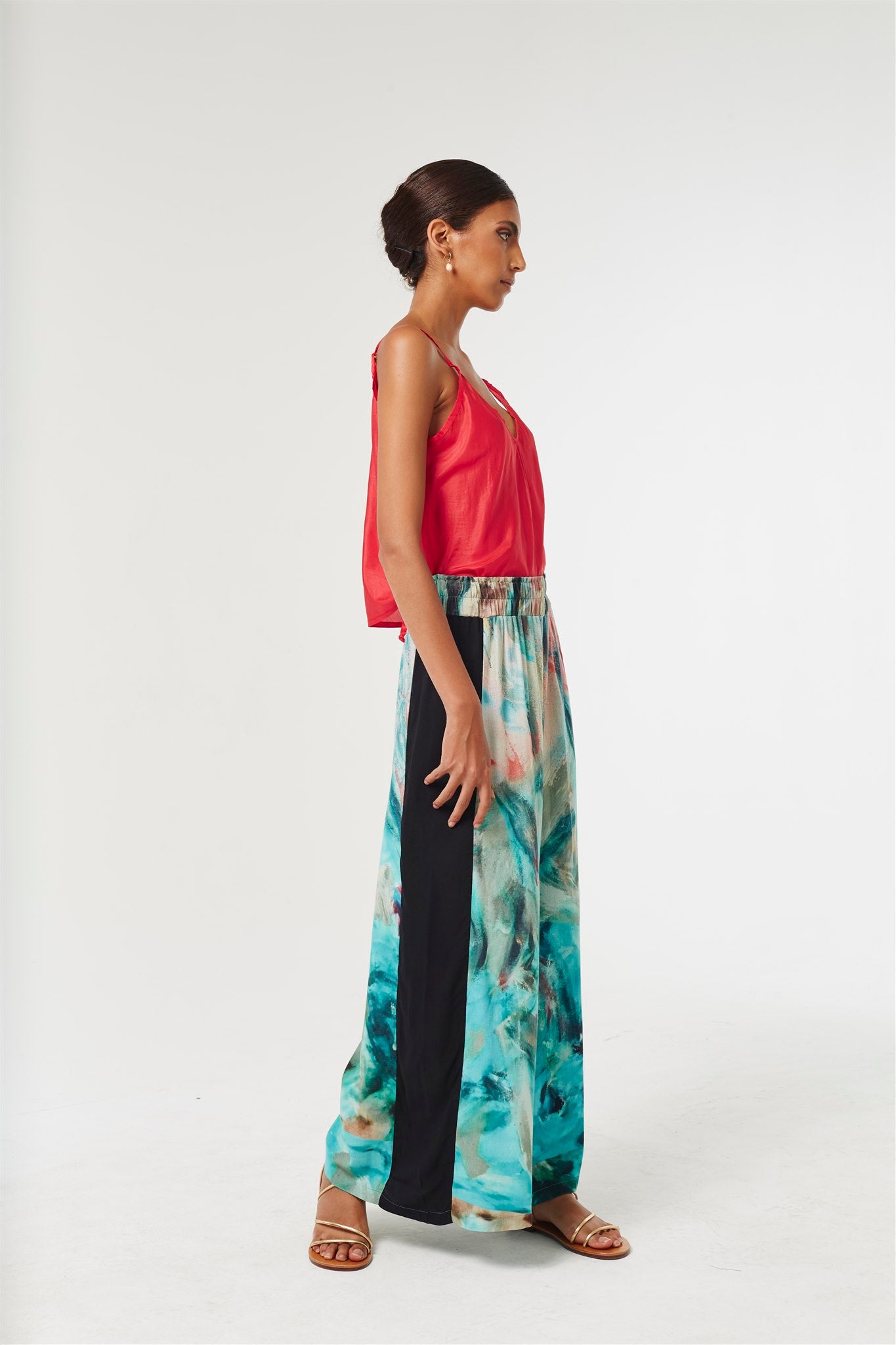 Wide Leg Pants - Lotus/black