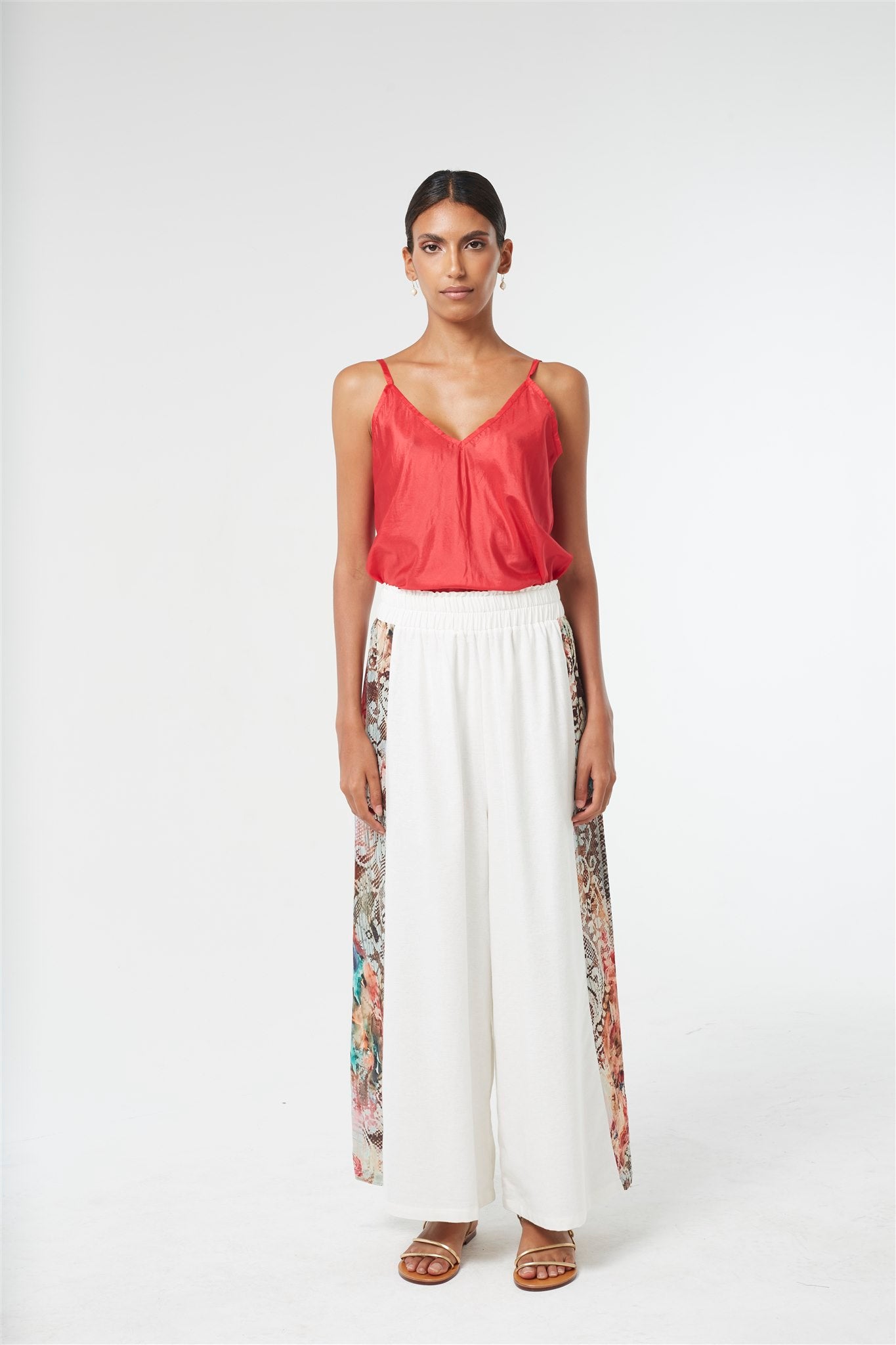 White Linen Pants with Romance print