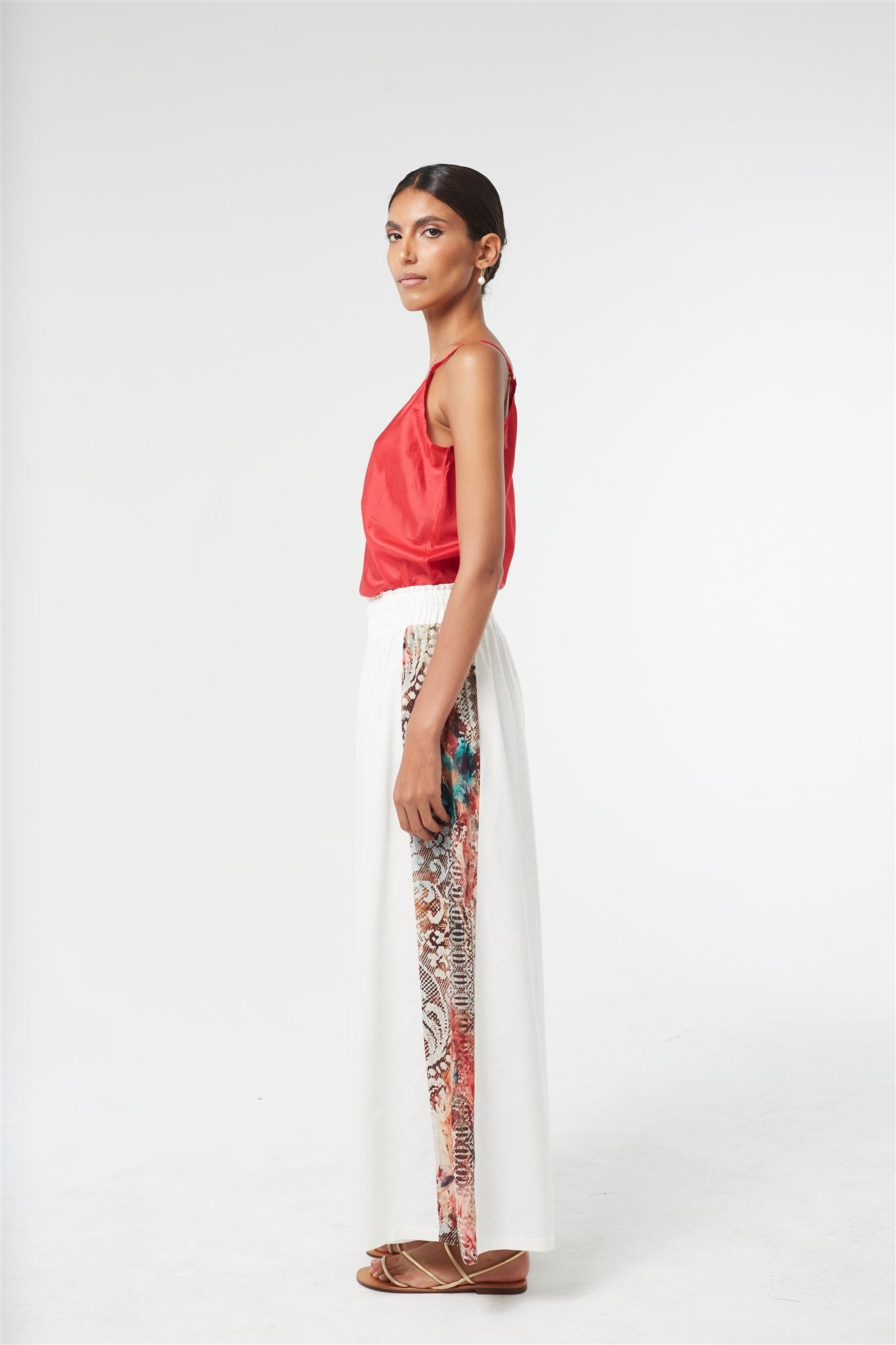 White Linen Pants with Romance print