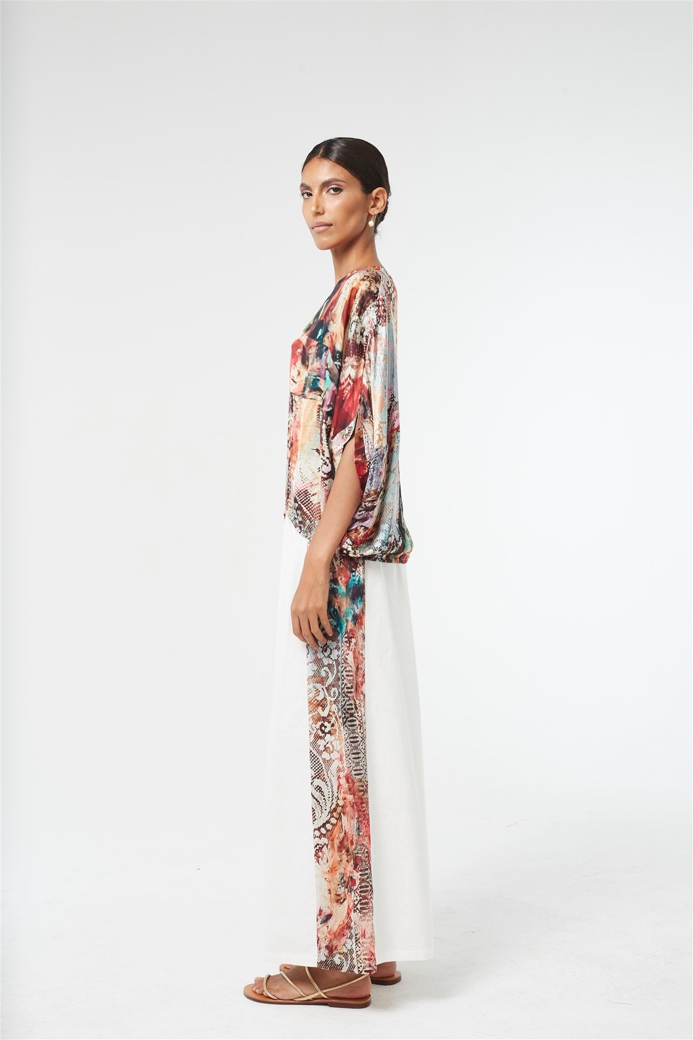 White Linen Pants with Romance print