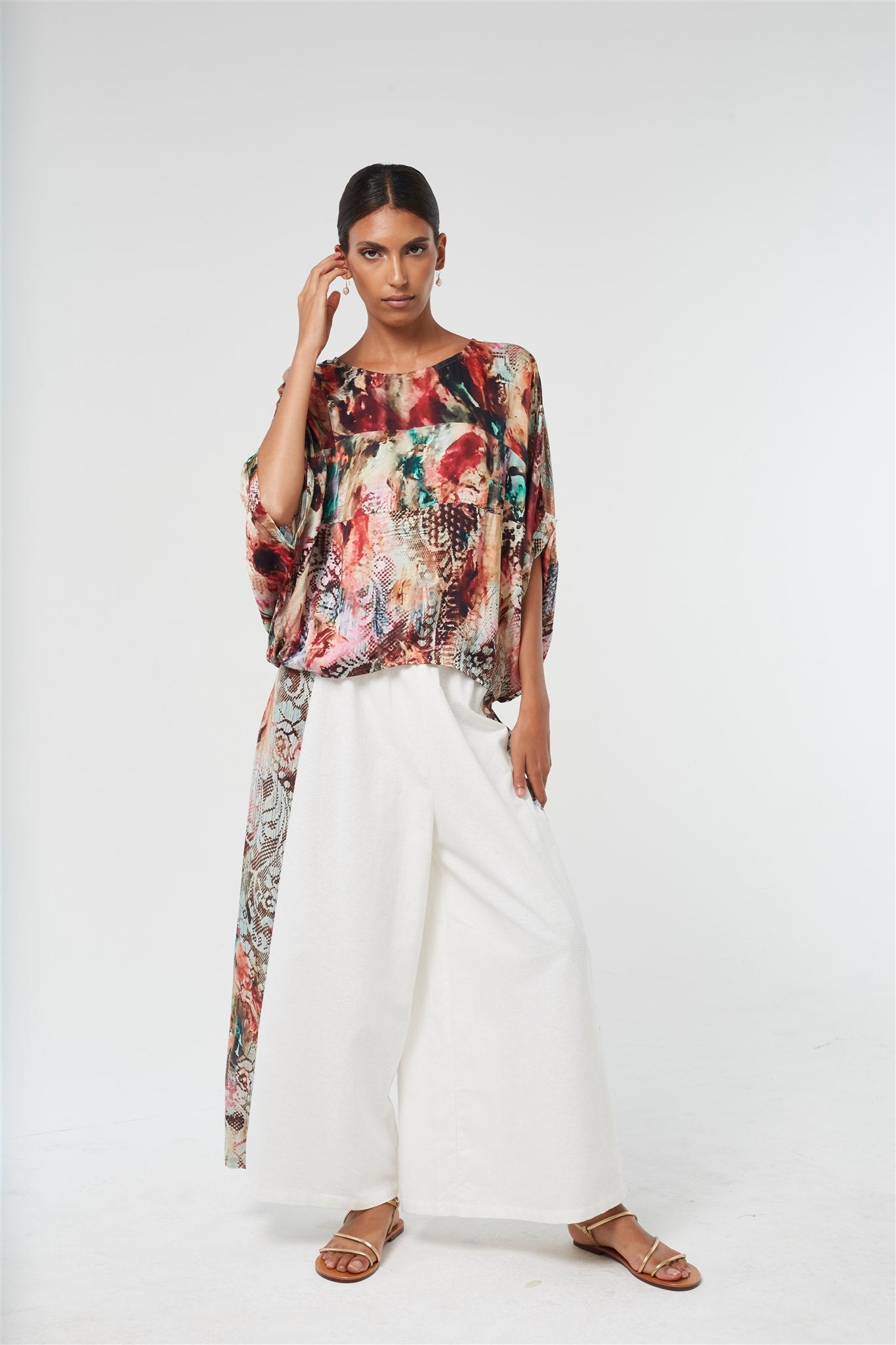 White Linen Pants with Romance print