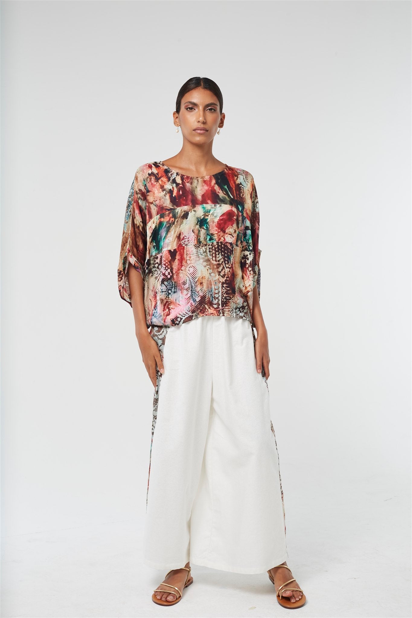 White Linen Pants with Romance print