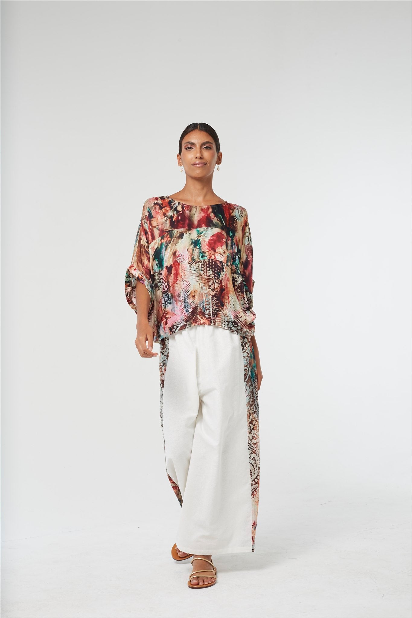 White Linen Pants with Romance print