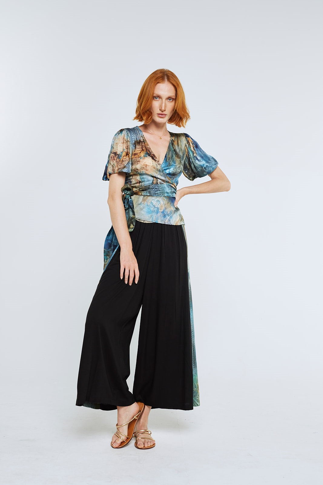 Wide Leg Pants Black/ Gilded Age panel