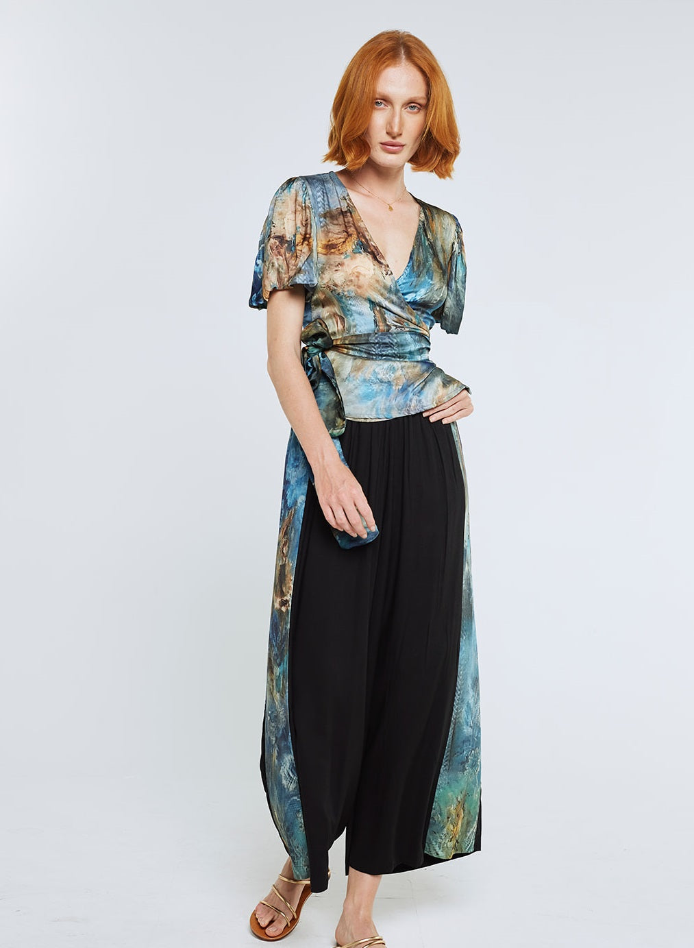 Wide Leg Pants Black/ Gilded Age panel