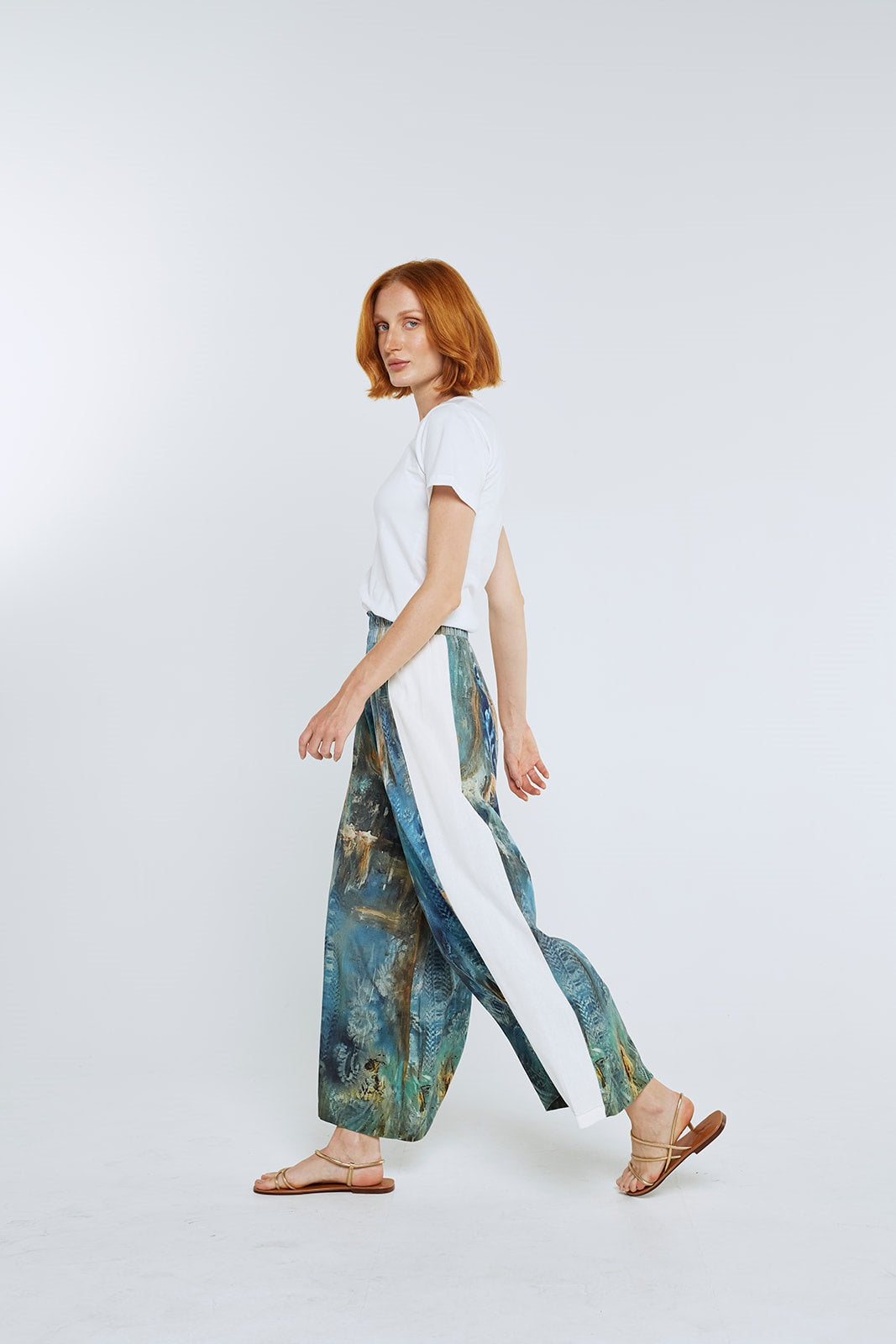 Wide Leg Pants - Gilded Age/White Panel