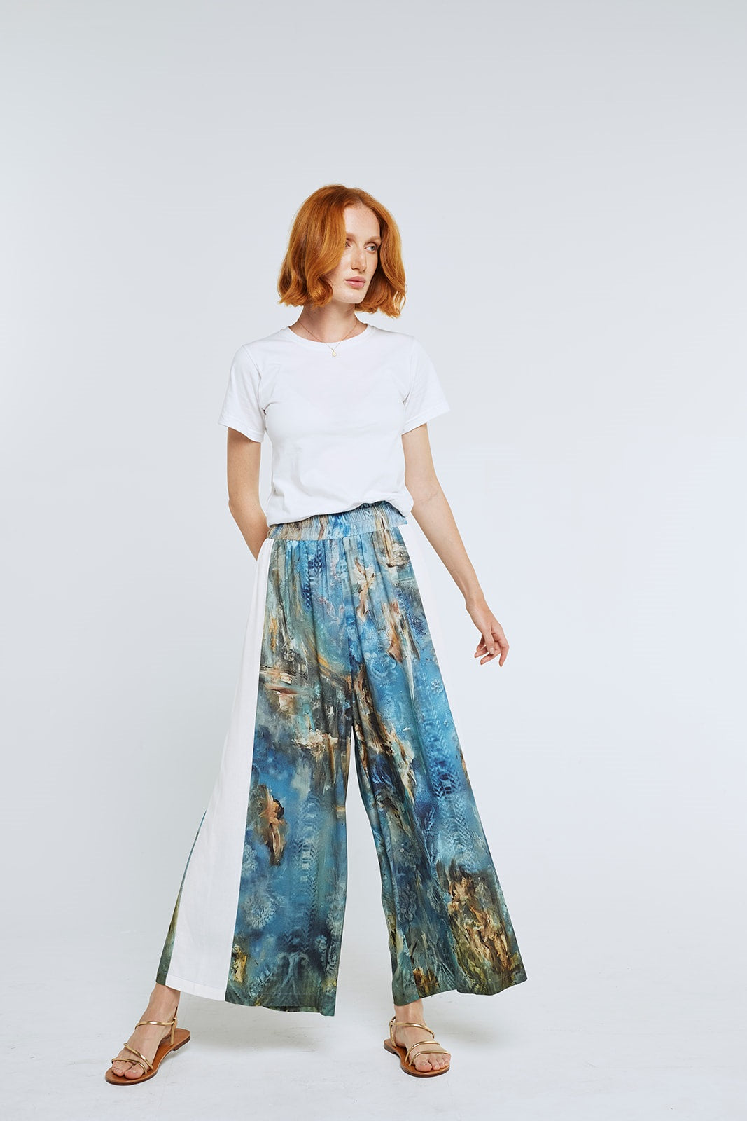 Wide Leg Pants - Gilded Age/White Panel