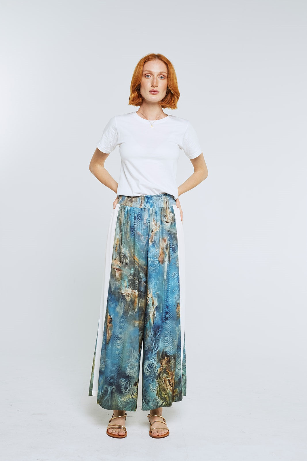 Wide Leg Pants - Gilded Age/White Panel